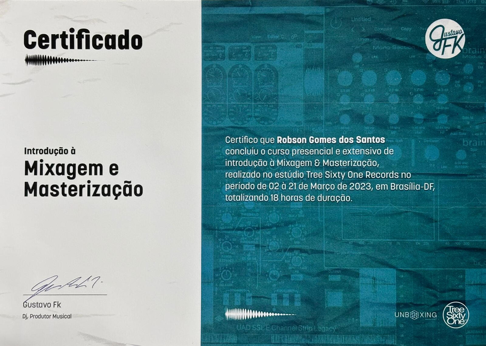 Certificado Mixagem e Masterizaçåo